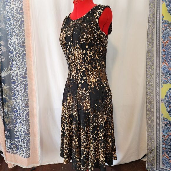 FOREVER 21 Black Brown Sleeveless Stretch Knee Length Fitted Aline Dress Size PS - Picture 3 of 5